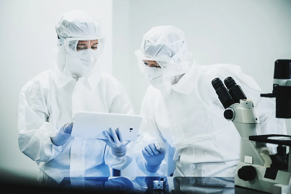 two colleagues in cleanroom