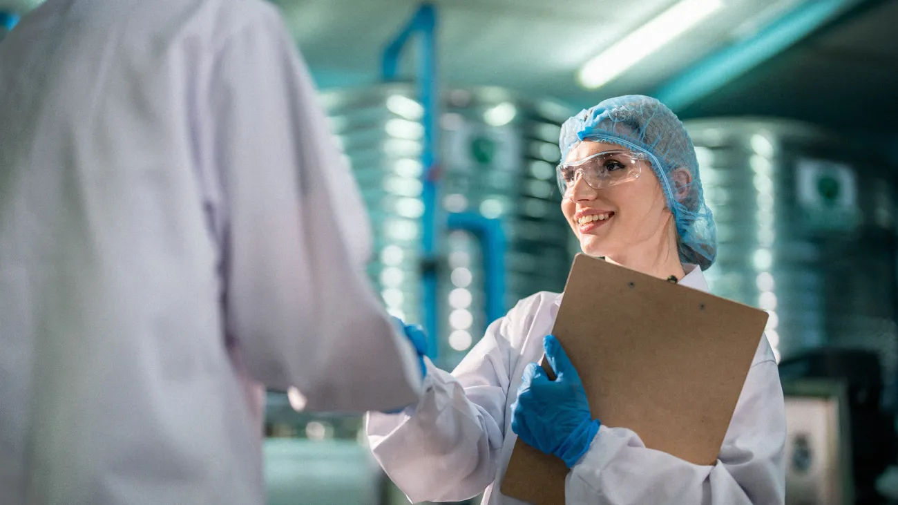 research worker shaking hands